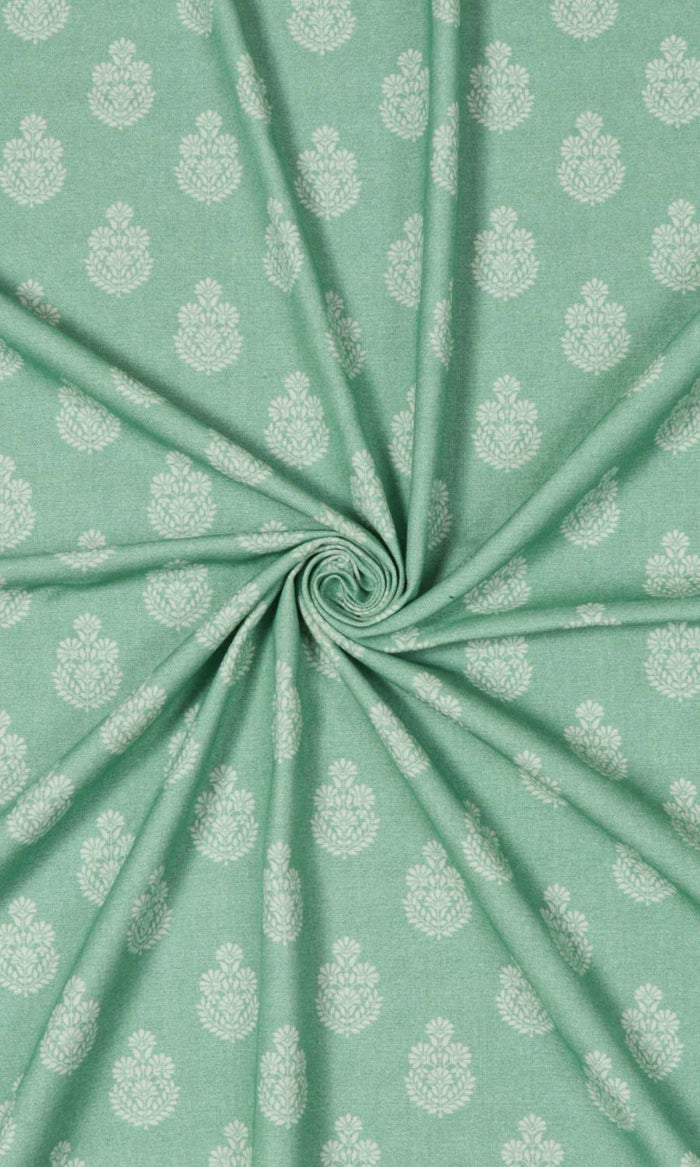 Floral Cotton Window Treatments Fabric By the Metre (Sea Green)