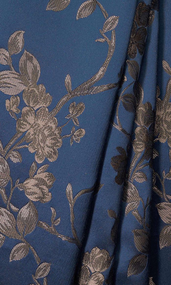 Floral Embossed Drapes (Navy Blue/ Steel Gray)