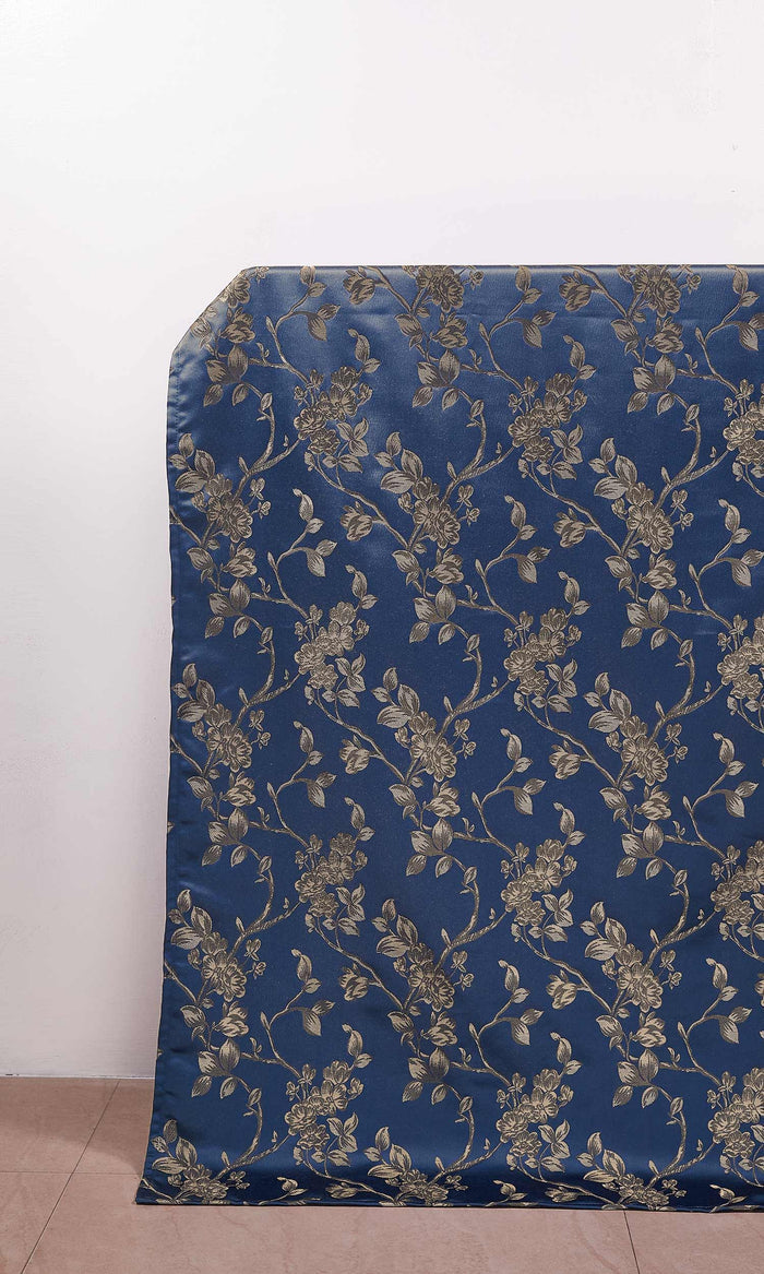 Floral Embossed Drapes for Living, Bedroom, Kitchen, Bathroom (Navy Blue/ Steel Gray)