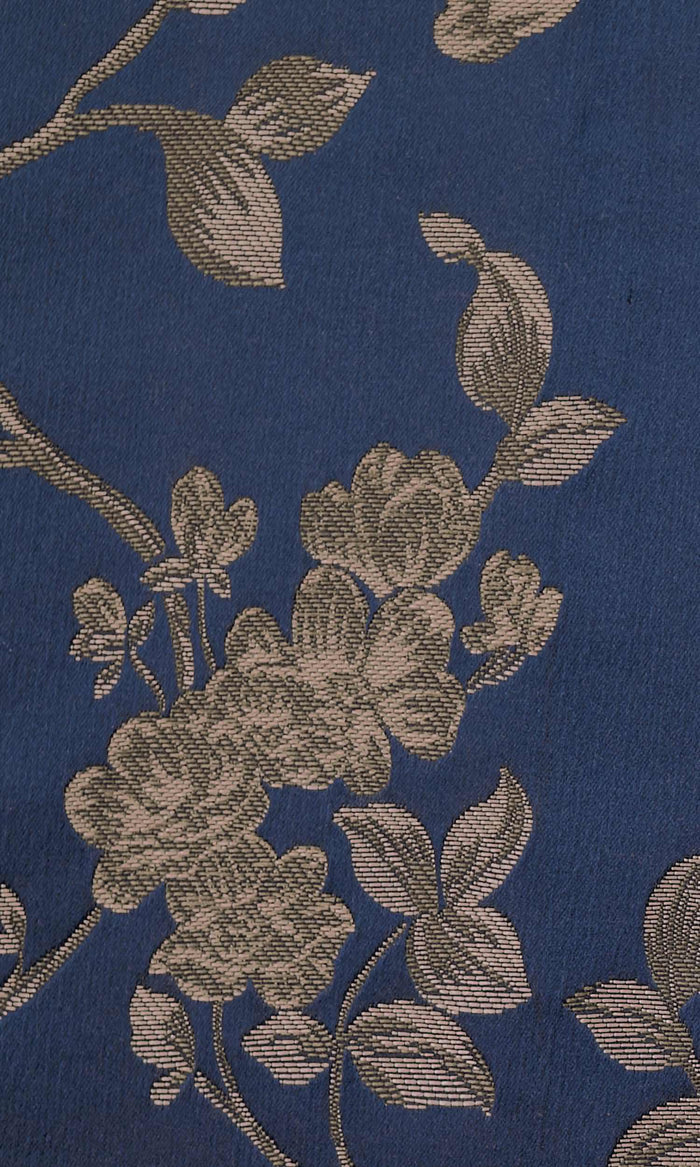 Floral Embossed Pinch Pleat, Rod Pocket, Eyelet Curtains (Navy Blue/ Steel Gray)