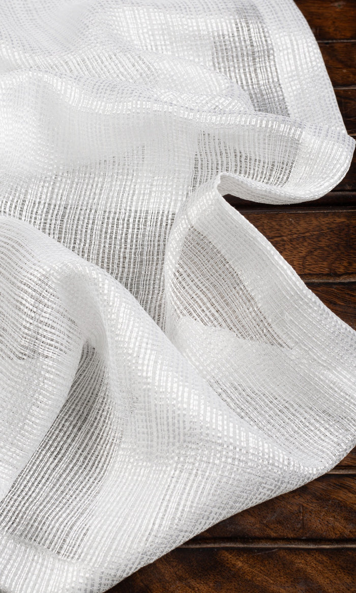 Textured Striped Sheer Fabric By the Metre for Curtains & Drapes (White)