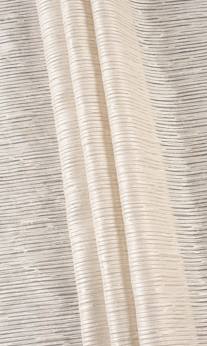 Striped Sheer Home Textile Fabric Material By the Metre (Pale Beige/ Ivory)