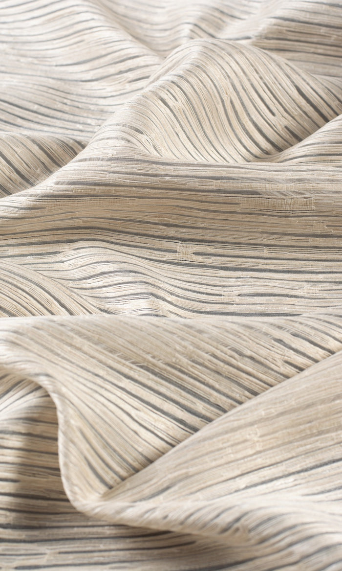Striped Sheer Fabric By the Metre for Curtains & Drapes (Pale Beige/ Ivory)