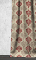 Damask Dimout Home Décor Fabric By the Metre (Red/ Stone Grey)