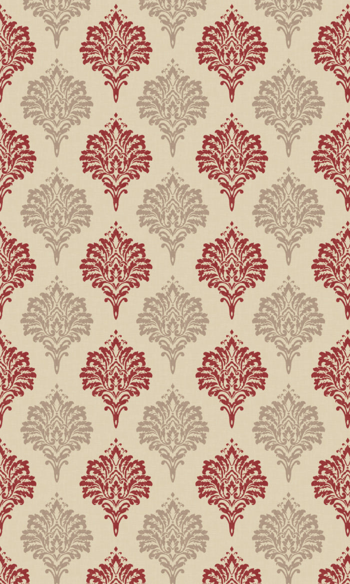 Damask Dimout Home Textile Fabric Material By the Metre (Red/ Stone Grey)
