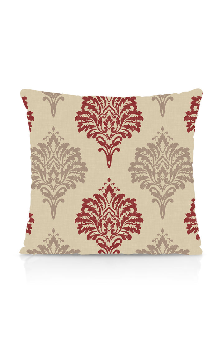 Damask Dimout Fabric Material By the Metre (Red/ Stone Grey)