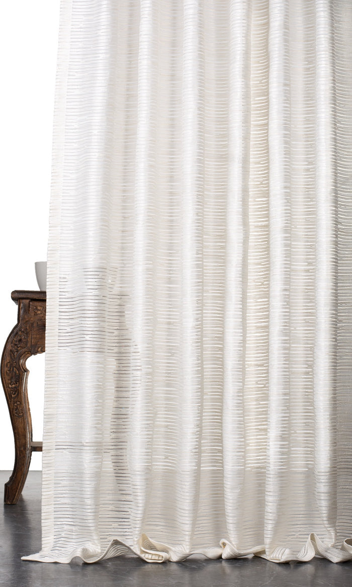 Striped Sheer Fabric Material By the Metre (Cream)