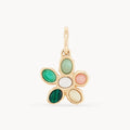 Meadow Forget-me-not Green Flower Charm in 10k yellow gold natural gemstones