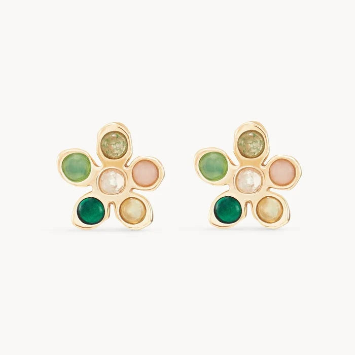 Meadow Forget-me-not Green Studs in 10k/14k yellow gold