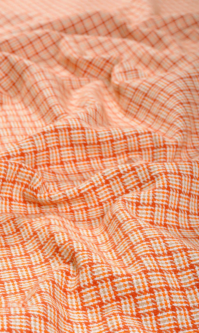 Basketweave Cotton Curtains / Drapes / Window Drapery Panels (Orange/ Candy Red)