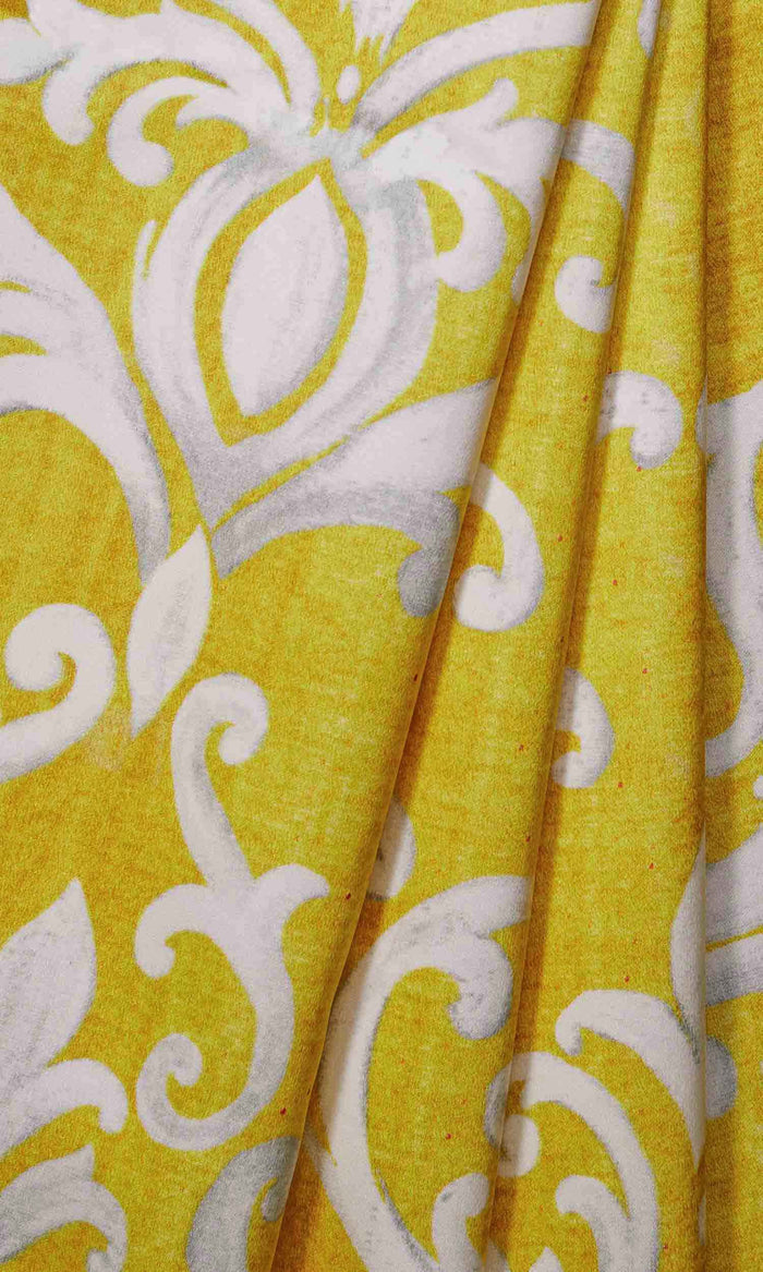 Damask Curtains for Living, Bedroom, Kitchen, Bathroom (Yellow/ White)