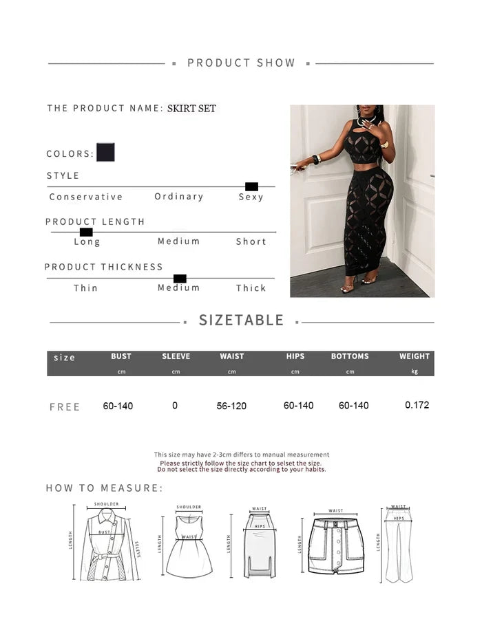 Mesh Hollow-Out Crop Tank & Bodycon Mini Skirt Set – 2-Piece Clubwear
