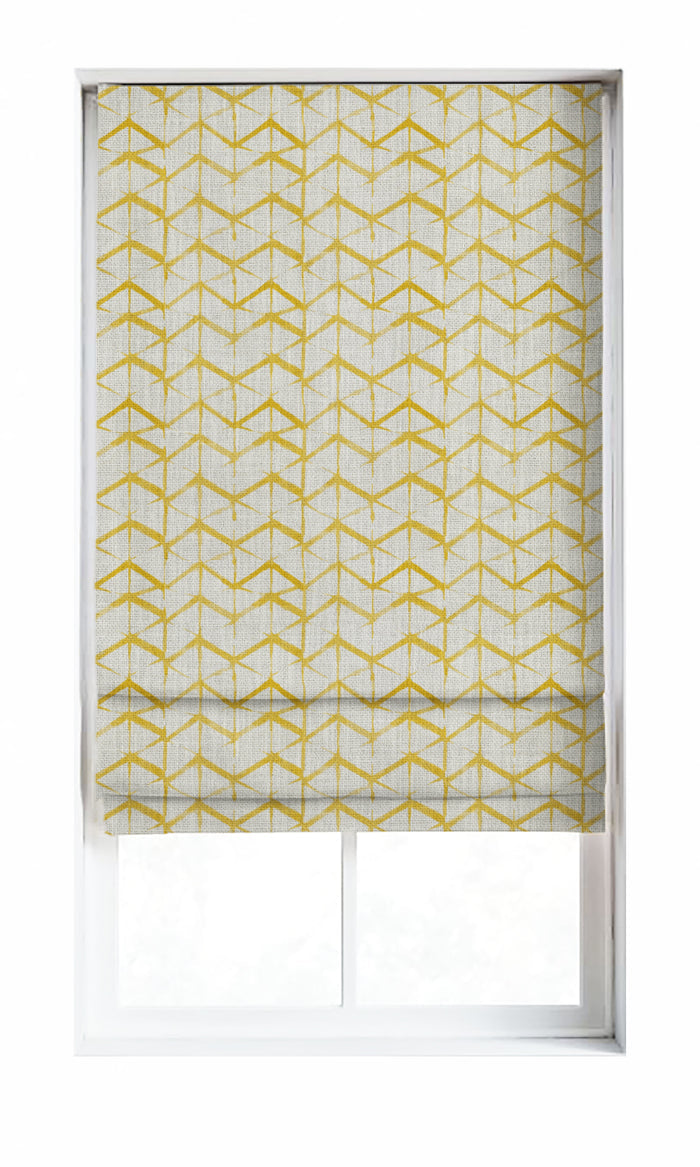 Geo Print Window Treatments Fabric By the Metre (Eggshell White/ Yellow)
