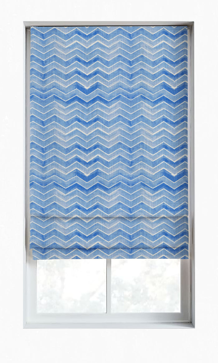 Chevron Print Drapes for Living, Bedroom, Kitchen, Bathroom (Eggshell White/ Blue)