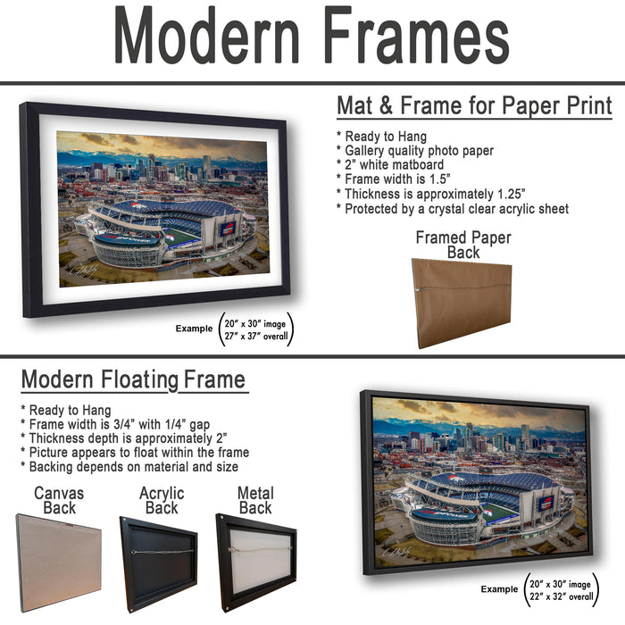 The image is a collage of two framed pictures, one of a modern floating frame and the other of a mat and frame for paper print. The collage features a variety of frames and frames for paper print, including a mat and frame for hanging, a mat and frame for a framed paper back, and a modern floating frame. The collage also includes examples of mat and frame sizes, such as 20" x 30" and 22" x 32" images.