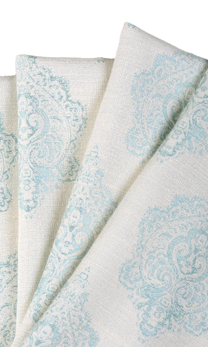 Damask Poly-Cotton Home Textile Fabric Material By the Metre (White/ Blue)