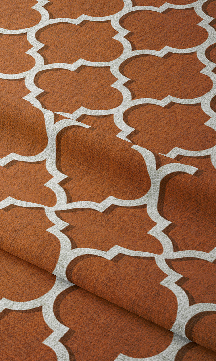 Trellis Tile Print Window Treatments Fabric By the Metre (Orange/ White)