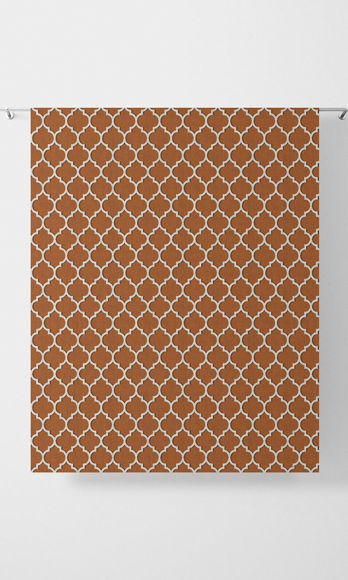 Trellis Tile Print Home Textile Fabric Material By the Metre (Orange/ White)