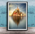 Mont Saint-Michel Poster, Normandy Coastal Art Print | Sunrise Fog