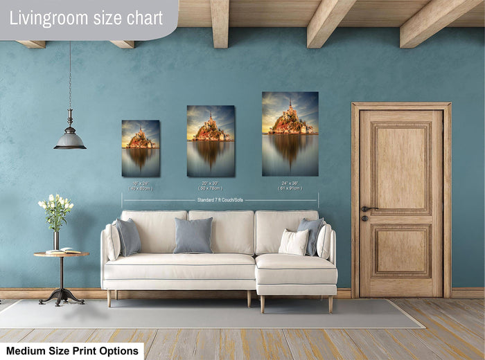 Mont Saint-Michel Poster, Normandy Coastal Art Print | Sunrise Fog
