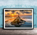 Mont Saint-Michel Poster, Normandy Coastal Art | Sunrise Fog Print