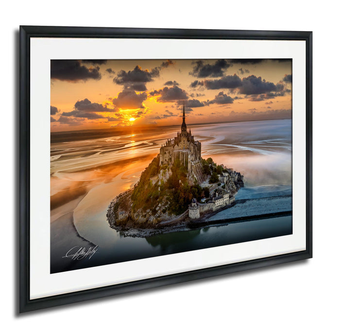 Mont Saint-Michel Poster, Normandy Coastal Art | Sunrise Fog Print