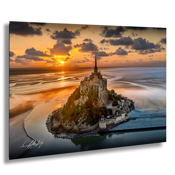 Mont Saint-Michel Poster, Normandy Coastal Art | Sunrise Fog Print