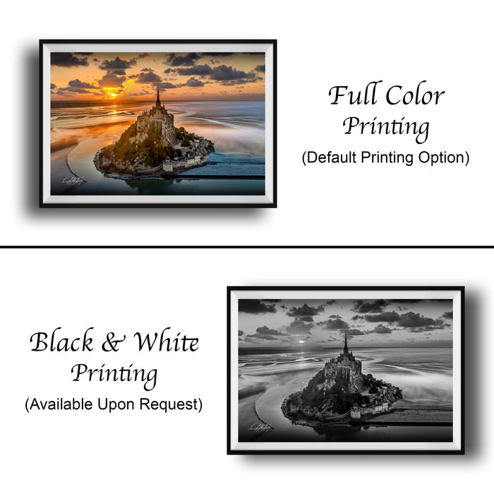 Mont Saint-Michel Poster, Normandy Coastal Art | Sunrise Fog Print