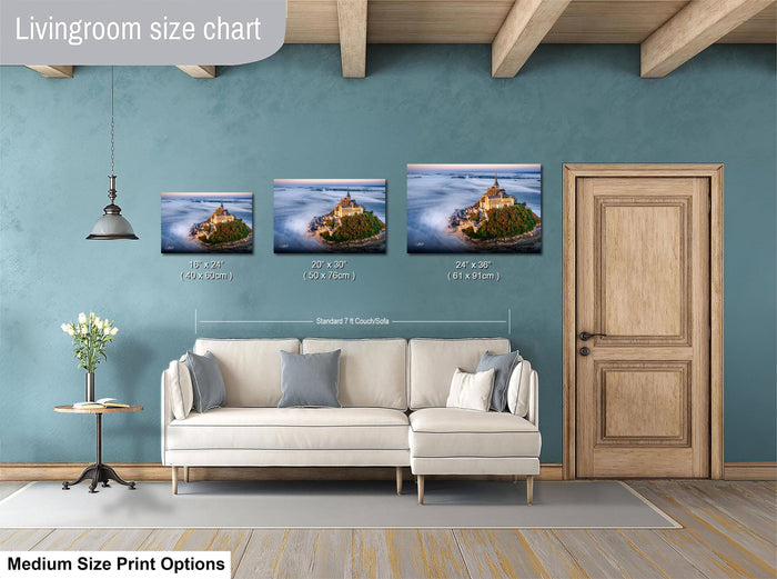 Mont Saint-Michel Poster, Normandy Coastal Sunrise Fog Wall Art