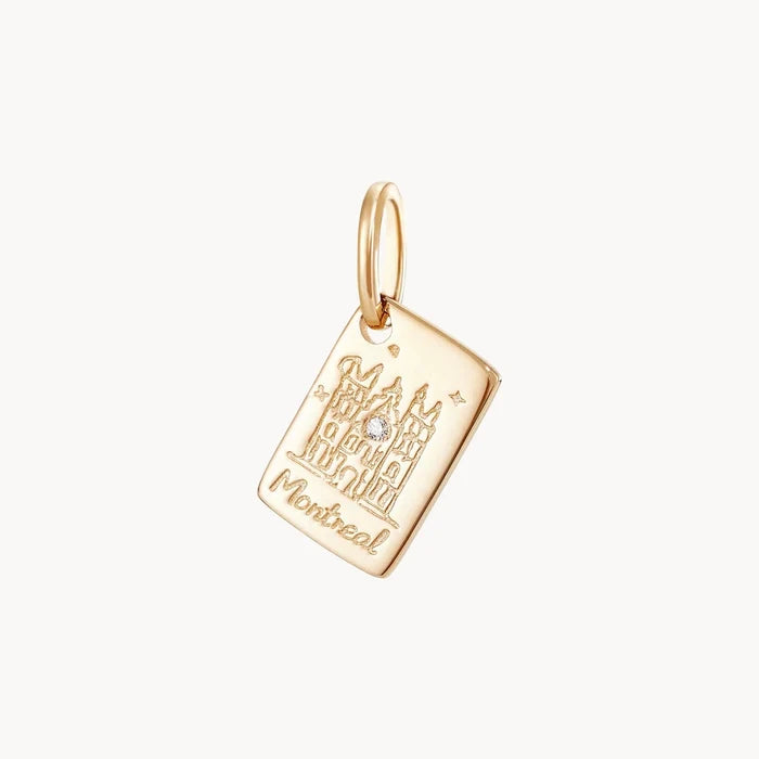 Montreal Postcard Charm in 10k yellow gold with diamond