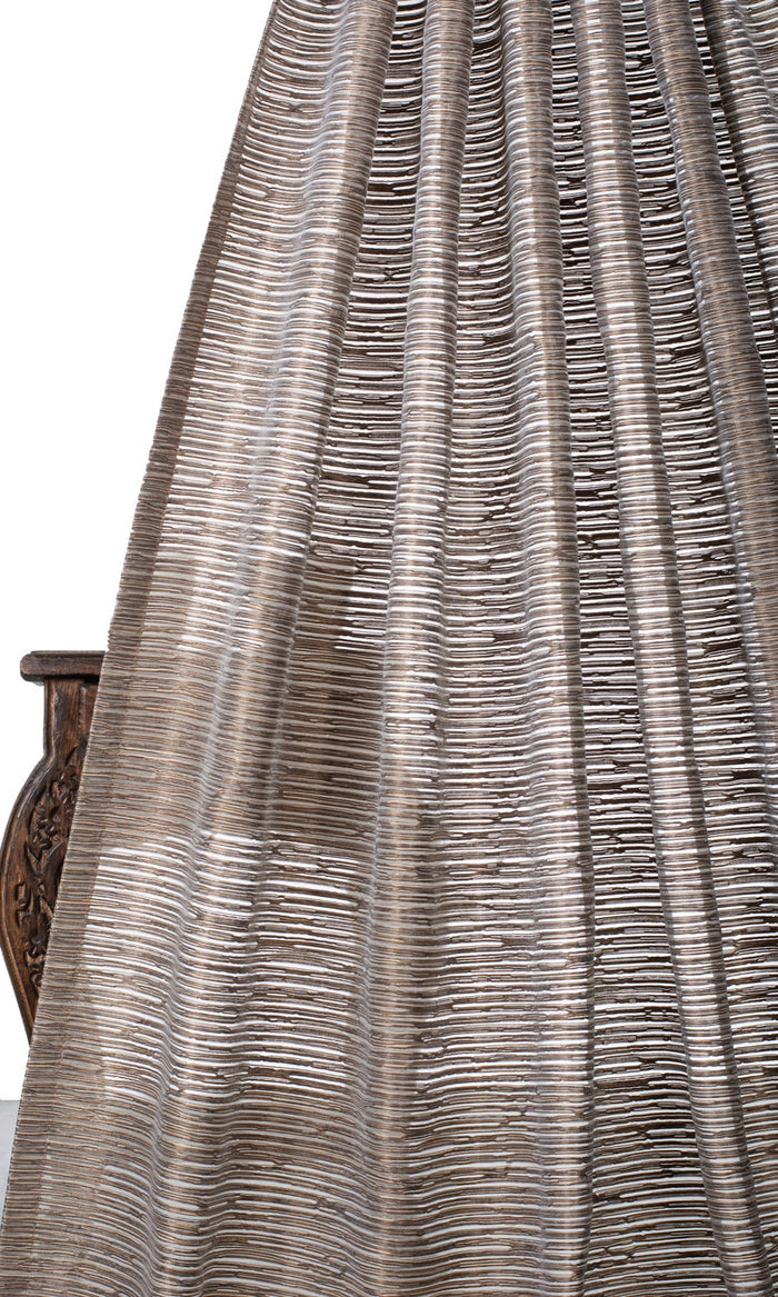 Striped Sheer Window Treatments Fabric By the Metre (Mocha Brown)