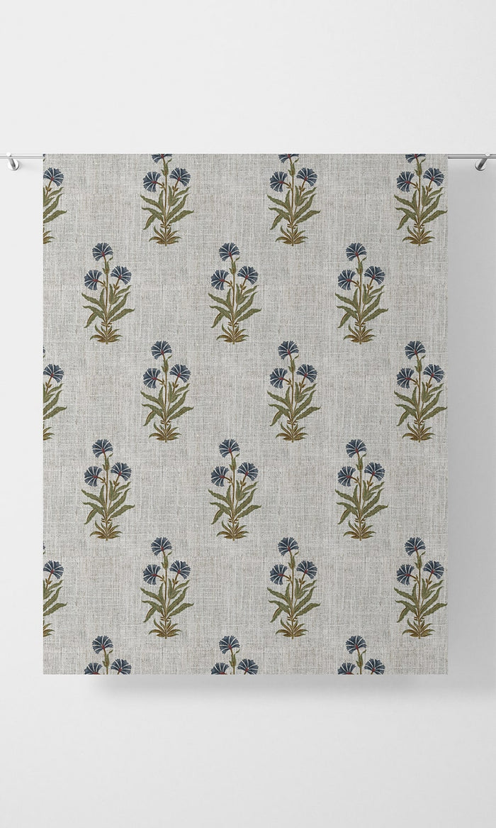 Floral Home Décor Fabric By the Metre (White/ Navy Blue/ Green)