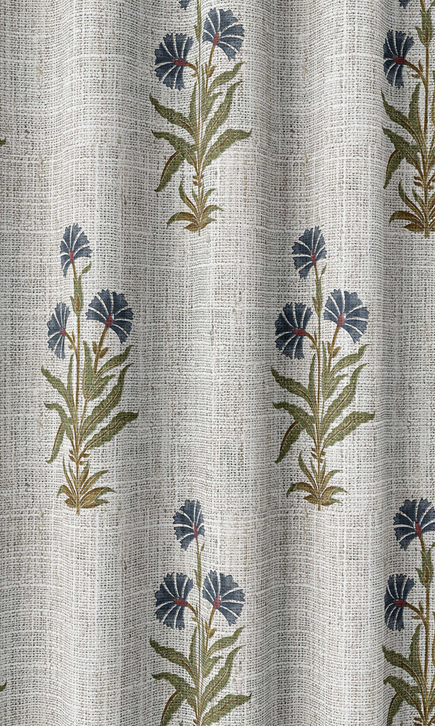 Floral Home Textile Fabric Material By the Metre (White/ Navy Blue/ Green)