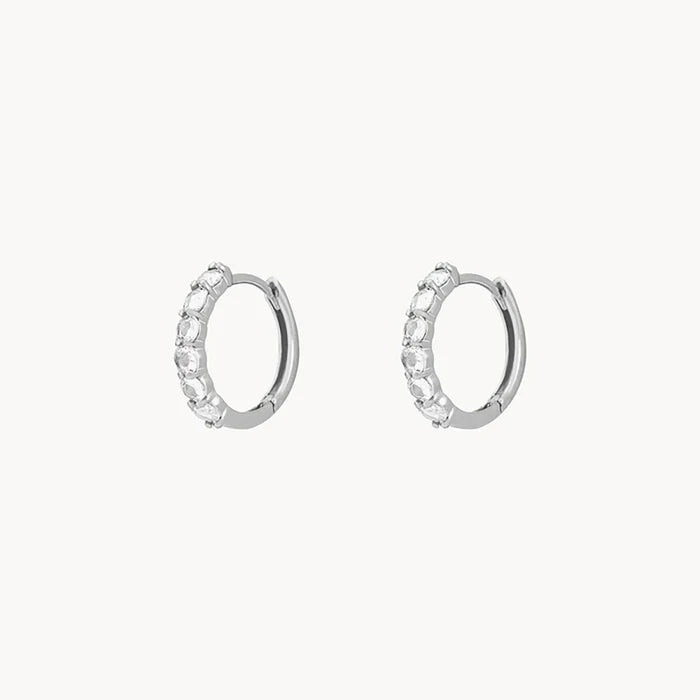 Moonglade Hoops in sterling silver with white sapphire, alternate angle detail view 2