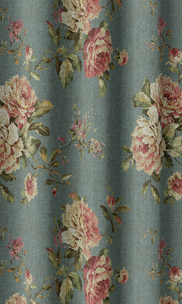 Floral Country Pinch Pleat, Rod Pocket, Eyelet Curtains (Blue & Pink)