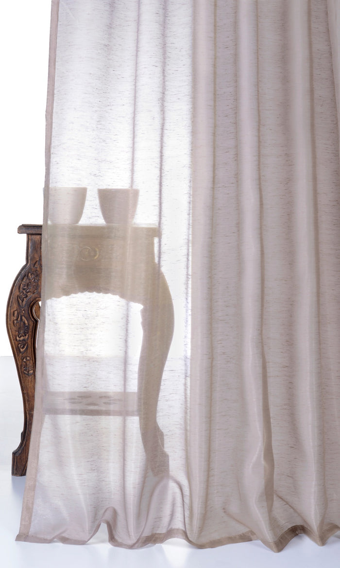 Textured Sheer Window Treatments Fabric By the Metre (Hazelwood Beige/ Brown)