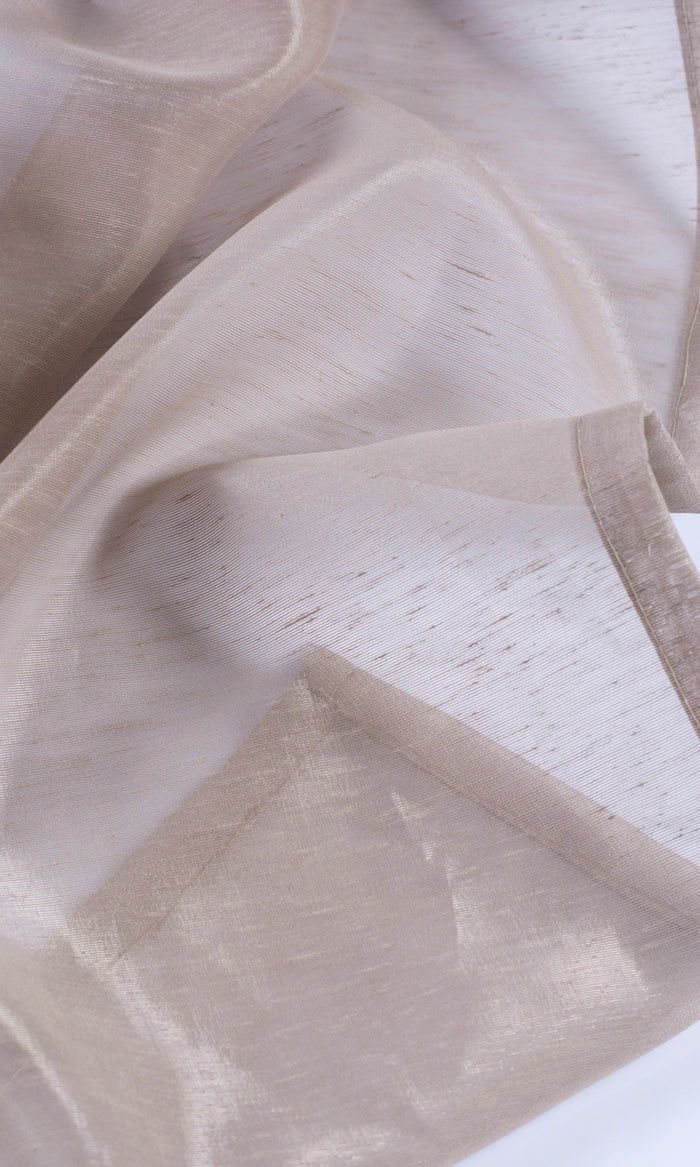 Textured Sheer Fabric By the Metre for Curtains & Drapes (Hazelwood Beige/ Brown)
