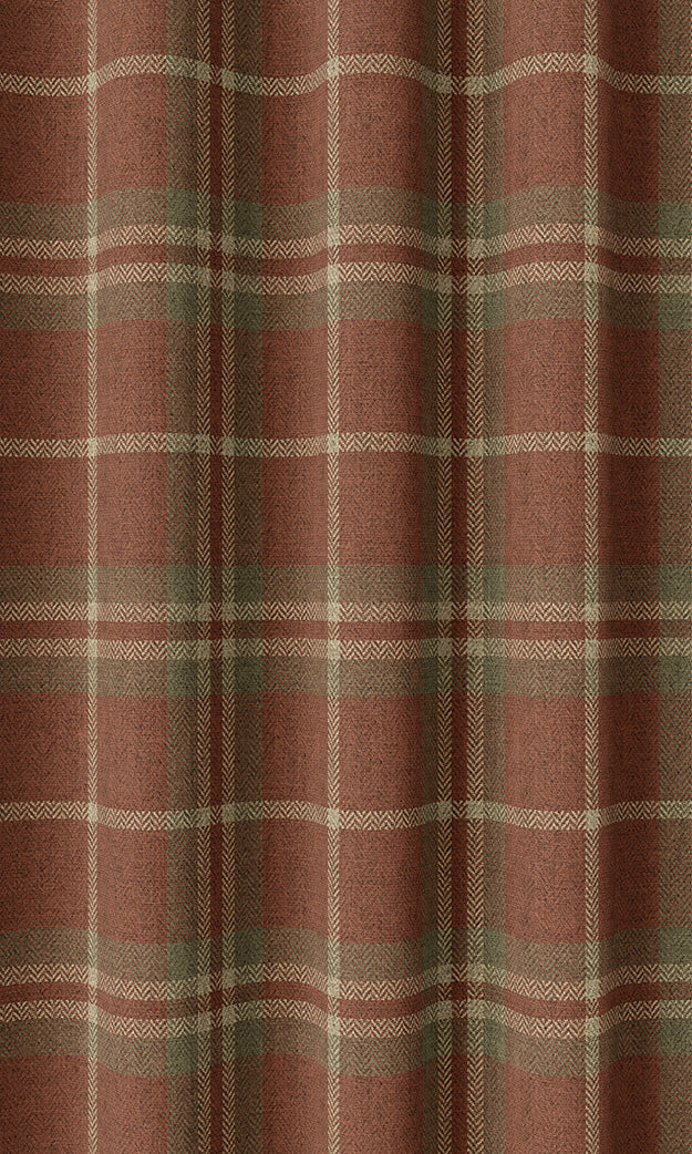 Check Print Pinch Pleat, Rod Pocket, Eyelet Curtains (Brick Red/ Green)