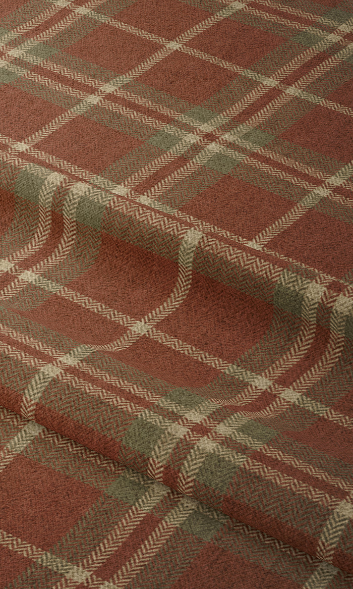 Check Print Drapes (Brick Red/ Green) Extra Long Short Wide