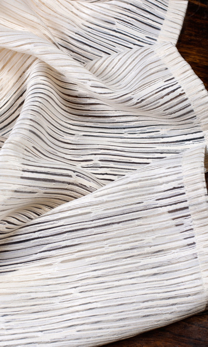 Striped Sheer Window Treatments Fabric By the Metre (Ivory/ Beige)