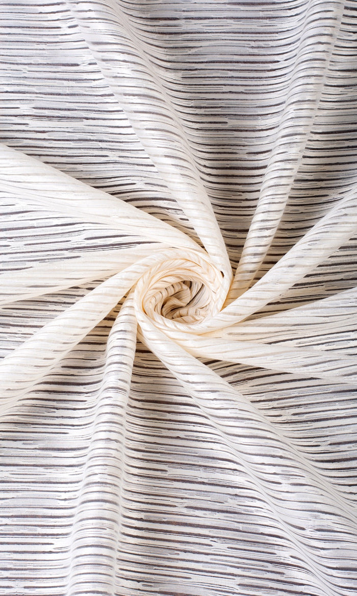 Striped Sheer Home Textile Fabric Material By the Metre (Ivory/ Beige)