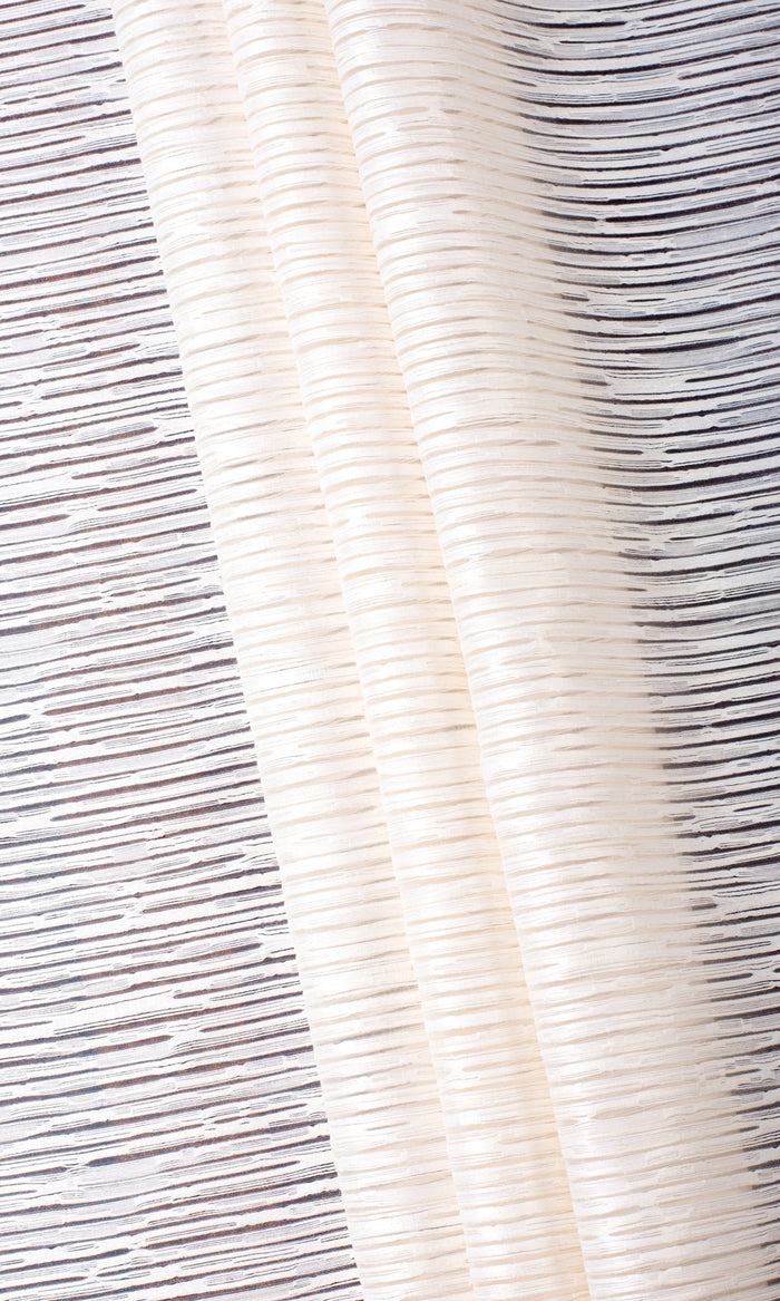 Striped Sheer Fabric Material By the Metre (Ivory/ Beige)