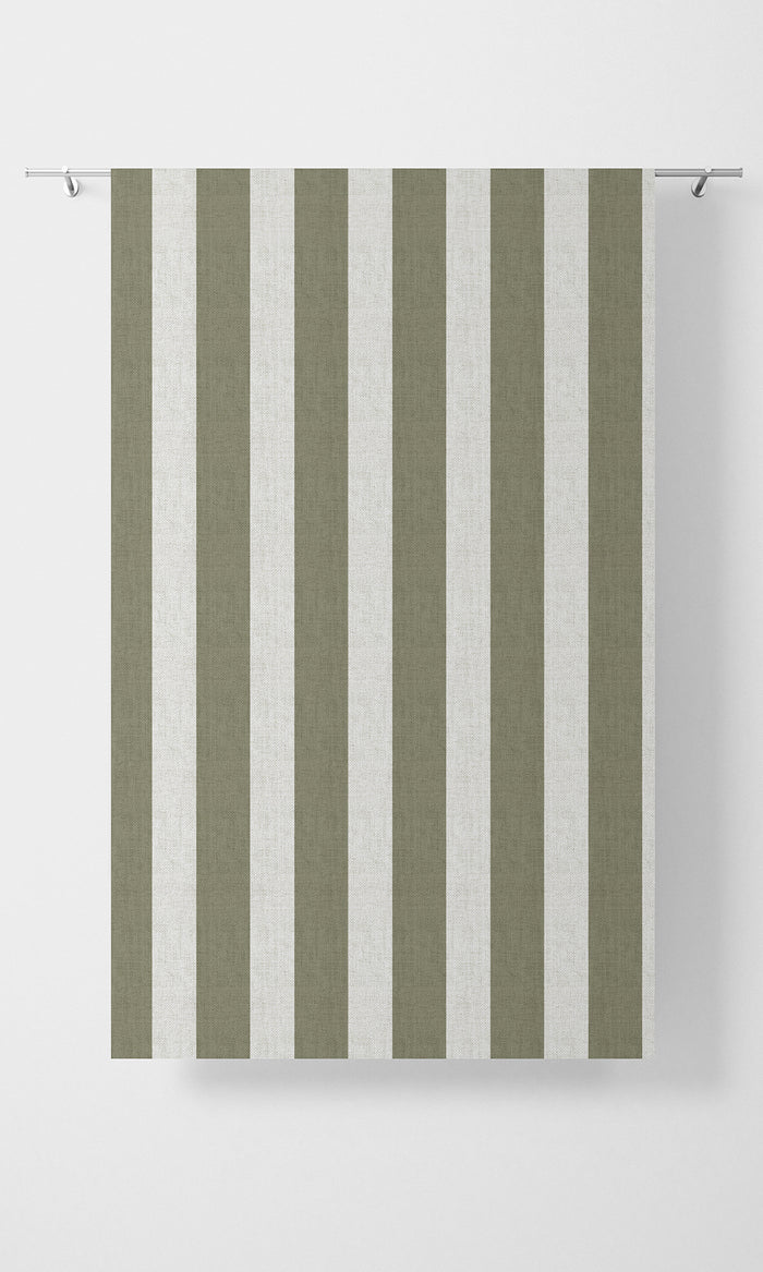 Striped Pinch Pleat, Rod Pocket, Eyelet Curtains (Olive Green/ White)