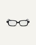 Face shot of Bonnie Clyde Mouse optical frames in black with clear lenses.