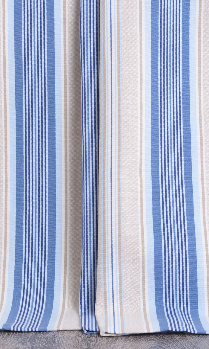 Barcode Striped Pattern  Drapes for Living, Bedroom, Kitchen, Bathroom (Blue/ Beige)