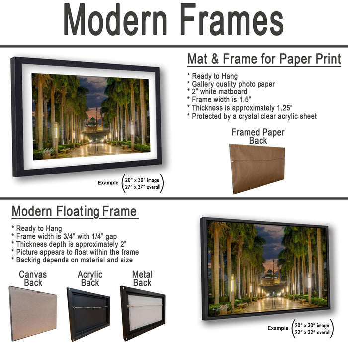 The image is a collage of two framed pictures, one of a modern floating frame and the other of a mat and frame for paper print. The collage features a variety of frames and mat and frame types, including a mat and frame for paper print, a modern floating frame, and a mat and frame for paper print. The collage also includes examples of mat and frame sizes and materials, such as a 20x30" mat and a 1" thick matboard.