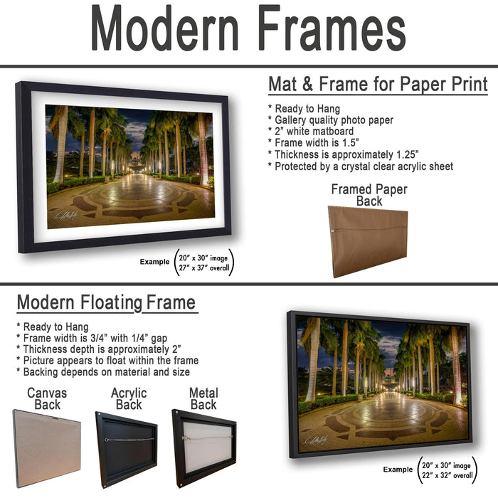 a picture of a modern frame and a picture of a fountain