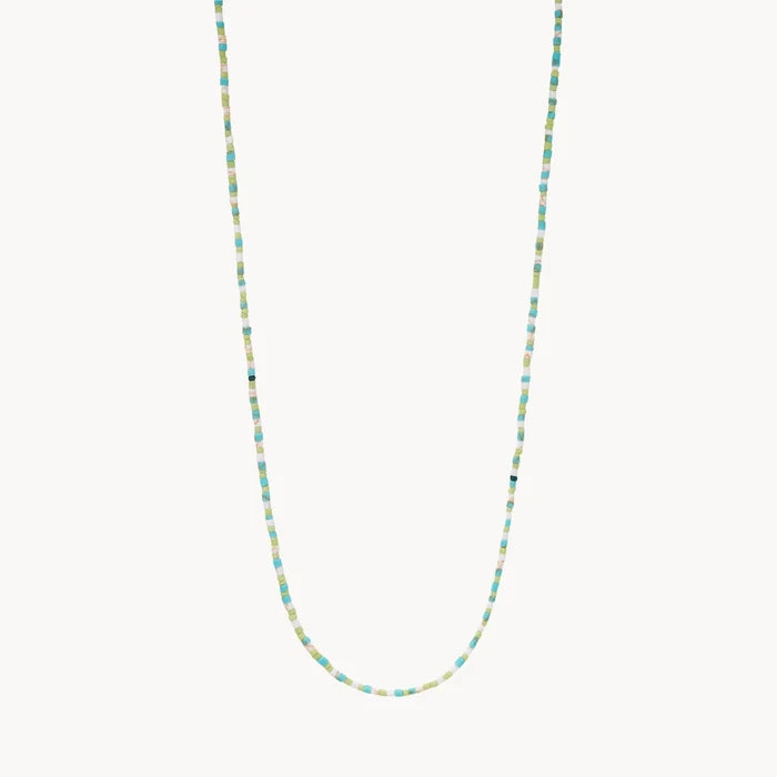 multi green long beaded necklace - sterling silver