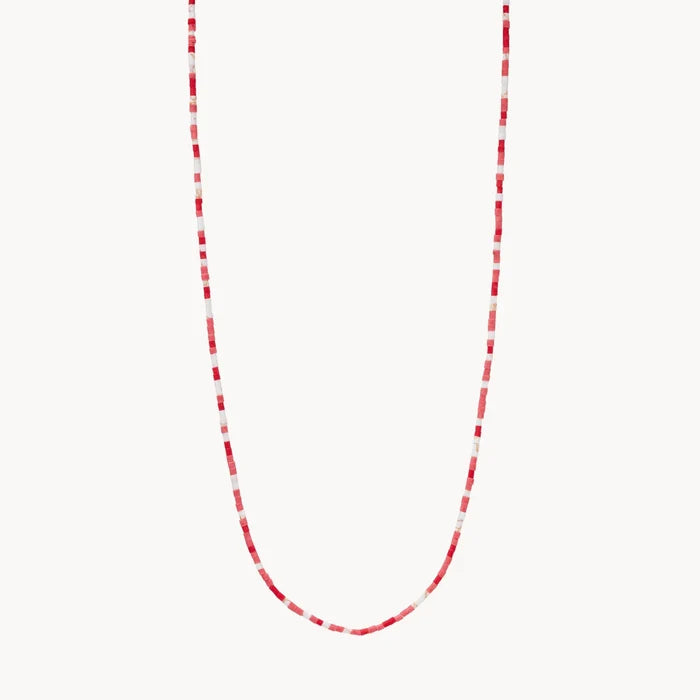 Multi Red Long Beaded Necklace in sterling silver