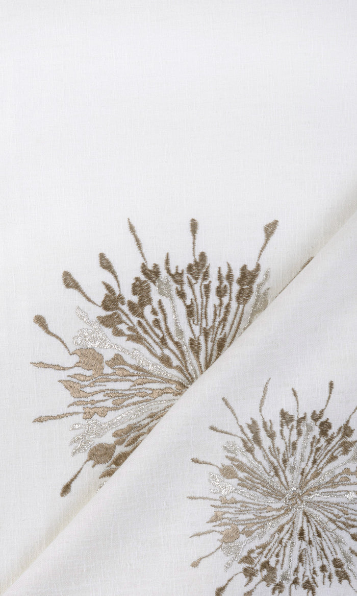 Sunburst Embroidered Window Treatments Fabric By the Metre (White/ Coffee Brown)